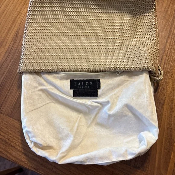 FALOR FIRENZE Luxury Designer Beige Woven Leather Hobo Bag Made In Italy - Picture 5 of 5
